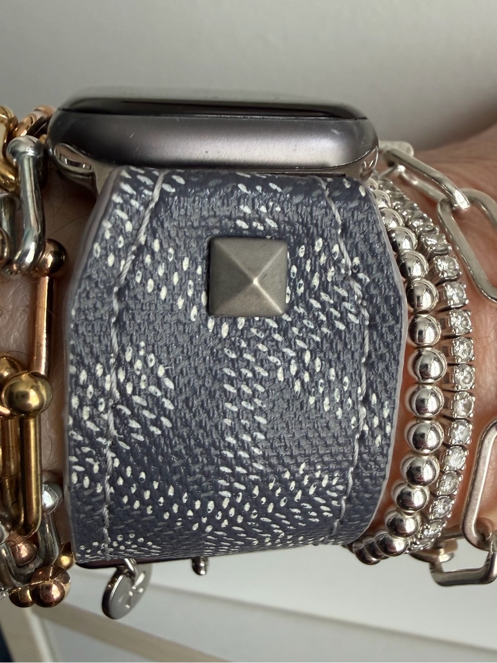 Upcycled gray Goyard Spark*l band for Apple Watch, size 2